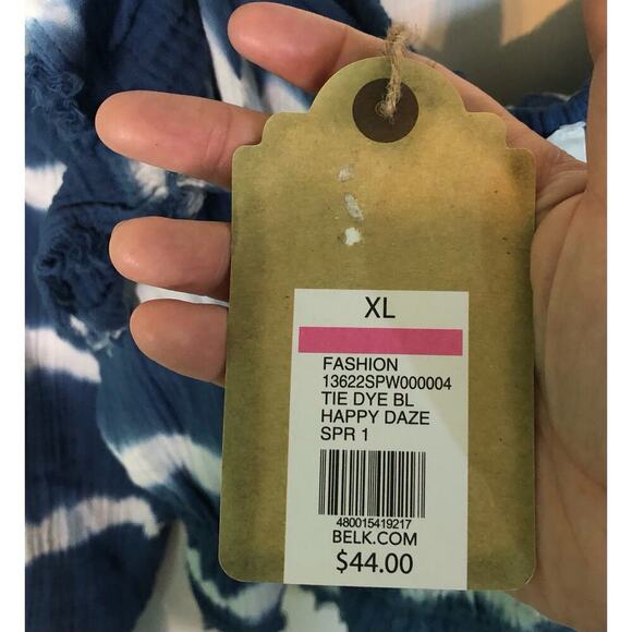 NWT True Craft Blue & White Tie Dye Raw Edge Women’s XL Long Sleeve Boho Shirt - Picture 8 of 10